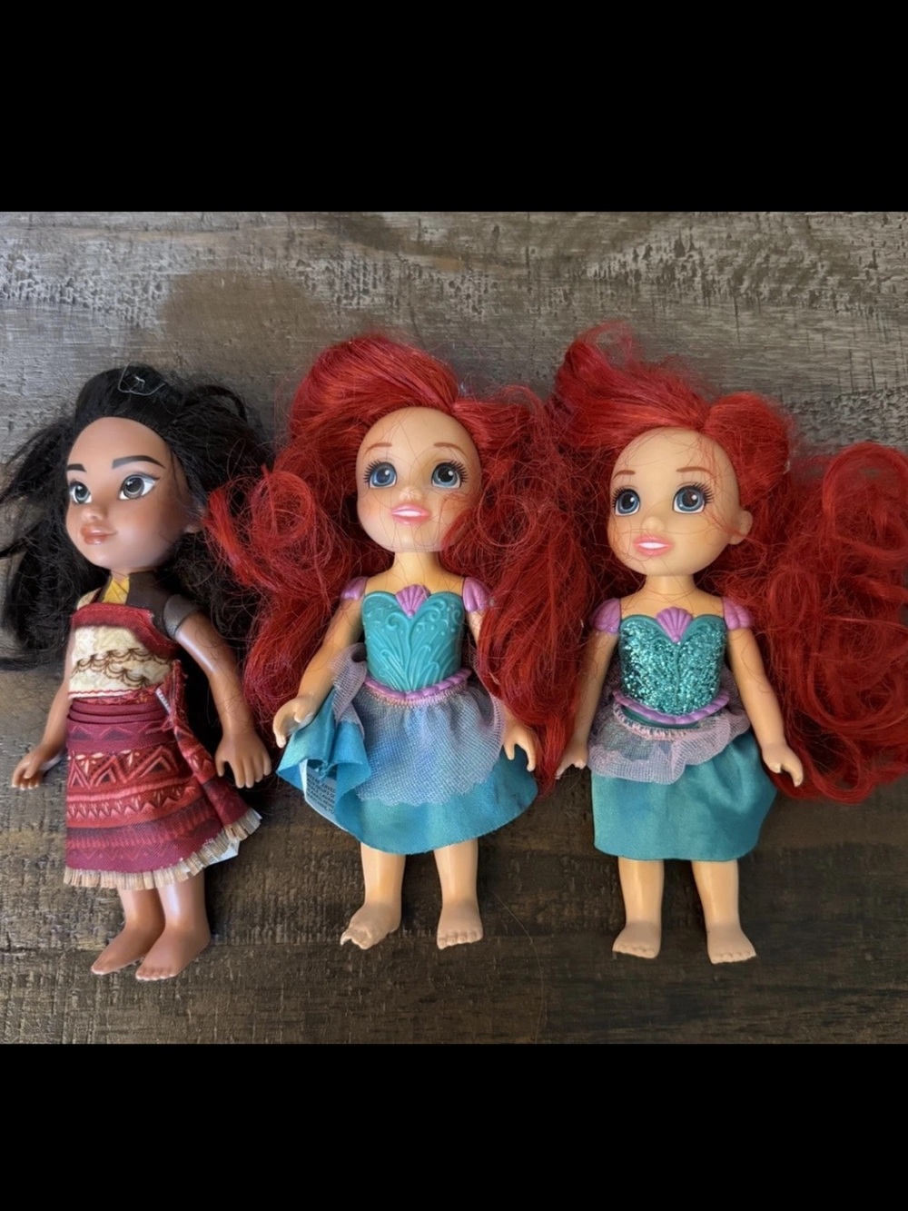 Disney Mini Doll Trio - Red Hair & Black Hair Dolls with Teal Dresses